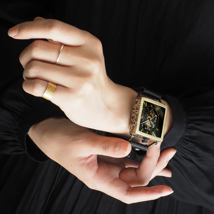 KINO(キノ) 手作り腕時計 自動巻き 裏スケルトン メカニックブラックスクエア ブラック [K-19-MBK-BK]