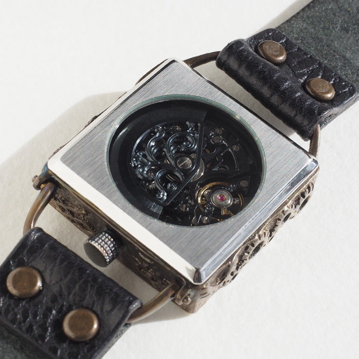 KINO handmade watch automatic winding back skeleton mechanic black square black [K-19-MBK-BK] 