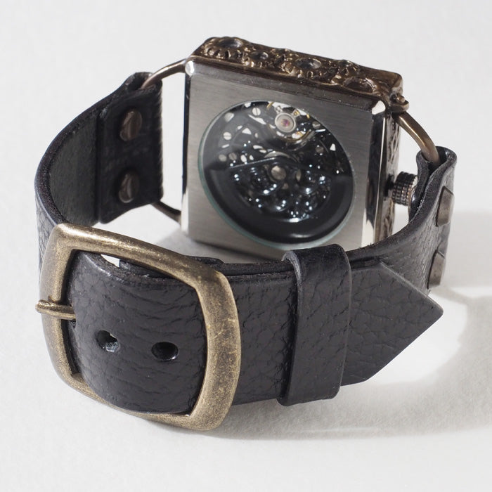 KINO handmade watch automatic winding back skeleton mechanic black square black [K-19-MBK-BK] 