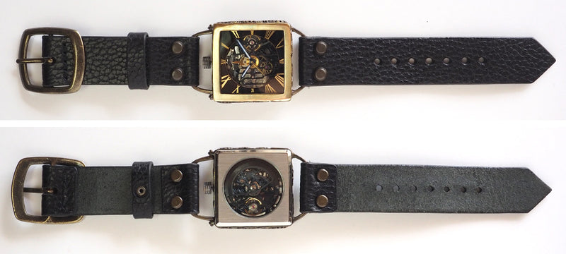 KINO(キノ) 手作り腕時計 自動巻き 裏スケルトン メカニックブラックスクエア ブラック [K-19-MBK-BK]