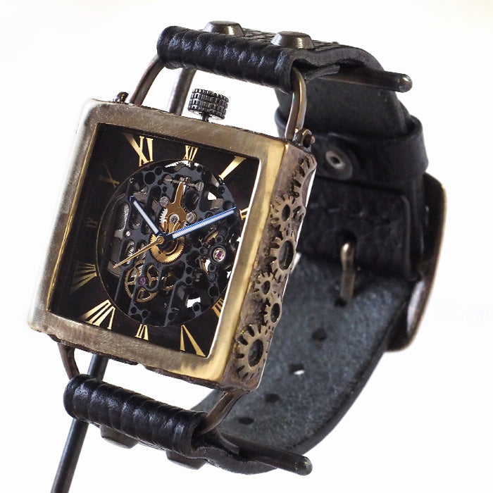 KINO(キノ) 手作り腕時計 自動巻き 裏スケルトン メカニックブラックスクエア ブラック [K-19-MBK-BK]