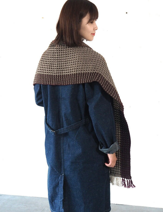 [從 2 種顏色中選擇] kobooriza - Kobo Oriza - 100% 羊毛 Sashiko Dot Muffler Waffle Weave 男士女士 [K-MF-KO02] 