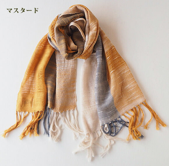[5 colors] kobooriza Cotton 100% Tri-color Stole N [K-MF-TC03] 