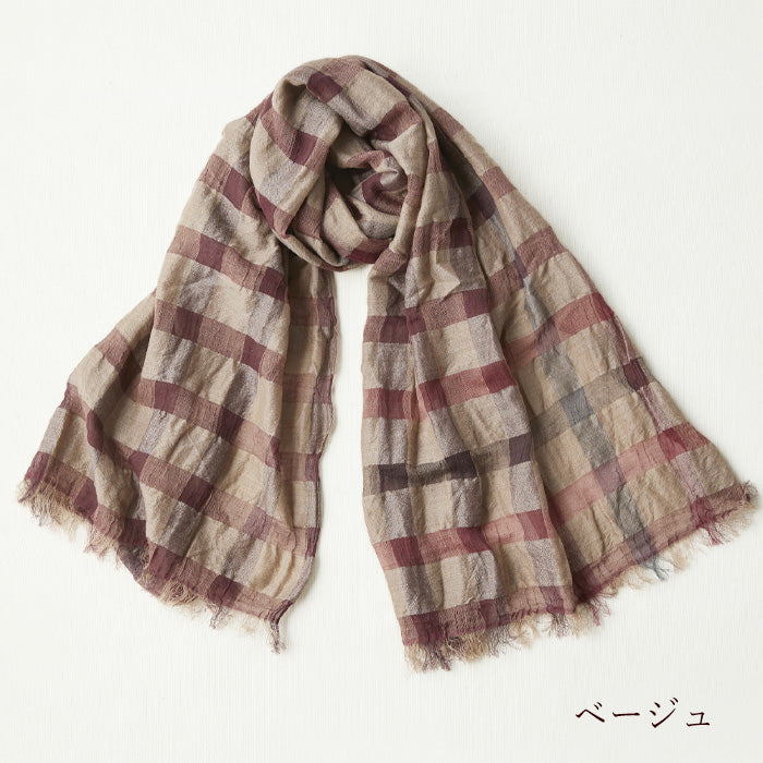 kobooriza Kobo Oriza Wool 100% Wool Linen Blend Check Shawl for Men and Women [K-OS-HC04] 
