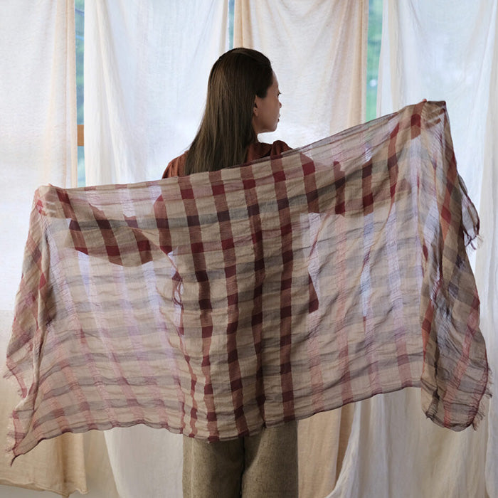 kobooriza 工房織座 ウール100％ ウールリネン混 チェックショール メンズ・レディース [K-OS-HC04]