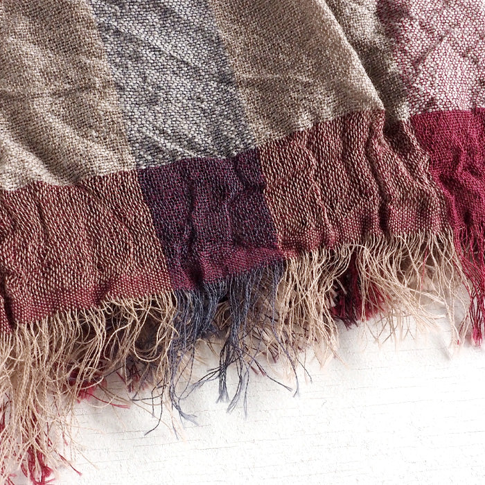 kobooriza 工房織座 ウール100％ ウールリネン混 チェックショール メンズ・レディース [K-OS-HC04]