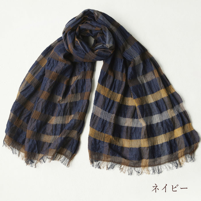kobooriza Kobo Oriza Wool 100% Wool Linen Blend Check Shawl for Men and Women [K-OS-HC04] 