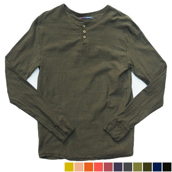 [11 Colors] Hand-dyed Men's Loop-knit Tenjiku Natural Dyed Organic Cotton Henley Neck T-shirt Long Sleeve Men's [KL-005] 