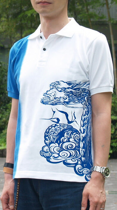[30% off sale! ] ZEN short-sleeved blur dyed polo shirt “Unryu” blue [KP001-BL] 
