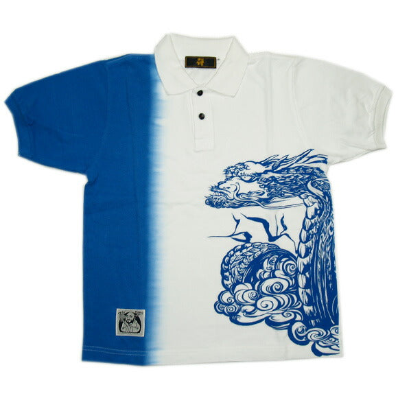 [30% 折扣銷售！ ] ZEN 短袖模糊染色 polo 衫“Unryu”藍色 [KP001-BL] 