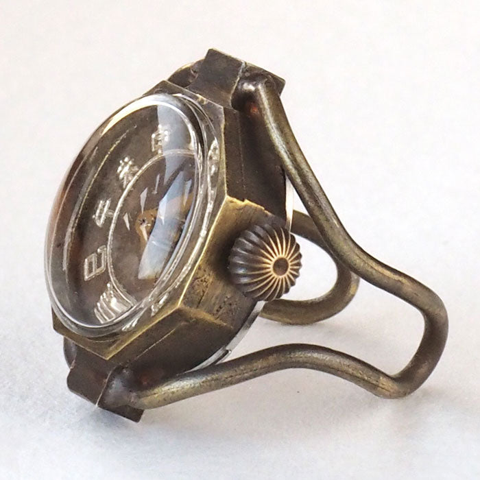 KS（ケーエス）手作り リングウォッチ 真鍮 八角形ケース 干支文字盤 [KS-RBW-01] 指時計 指輪時計 和時計 フィンガーウォッチ JHA 篠原康治 ハンドメイド