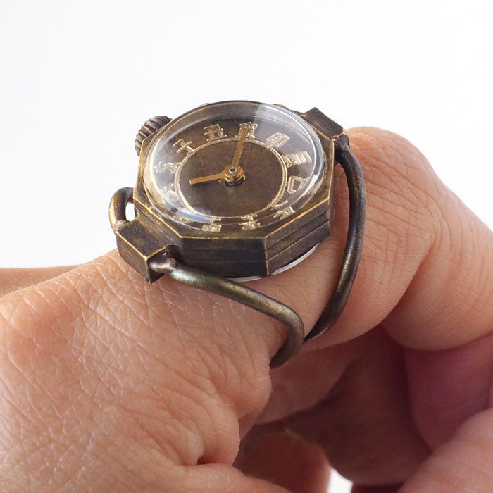 KS Handmade Ring Watch Brass Octagonal Case Zodiac Dial Women's [KS-RBW-01] Finger Watch Ring Watch Japanese Clock Finger Watch JHA Koji Shinohara Handmade