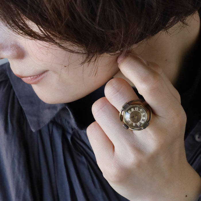 KS（ケーエス）手作り リングウォッチ 真鍮 八角形ケース 干支文字盤 [KS-RBW-01] 指時計 指輪時計 和時計 フィンガーウォッチ JHA 篠原康治 ハンドメイド