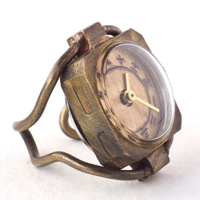 KS（ケーエス） 手作り リングウォッチ 真鍮 角丸ケース 漢数字文字盤 [KS-RBW-02] 指時計 指輪時計 和時計 フィンガーウォッチ JHA 篠原康治 ハンドメイド