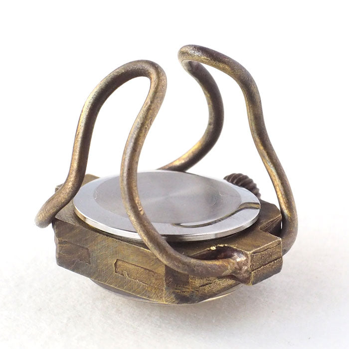 KS（ケーエス） 手作り リングウォッチ 真鍮 角丸ケース 漢数字文字盤 [KS-RBW-02] 指時計 指輪時計 和時計 フィンガーウォッチ JHA 篠原康治 ハンドメイド