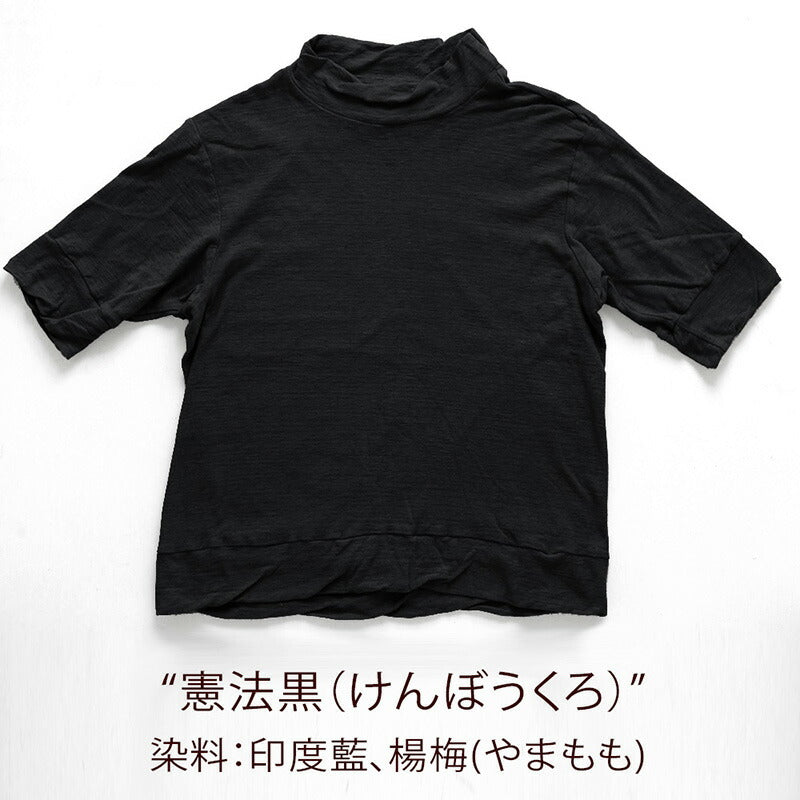 [12 colors] Hand-dyed Meya Loop-knit Tenjiku Organic Cotton Natural Dyed High Neck Cut and Sewn Half Sleeve Women's [KT004] 