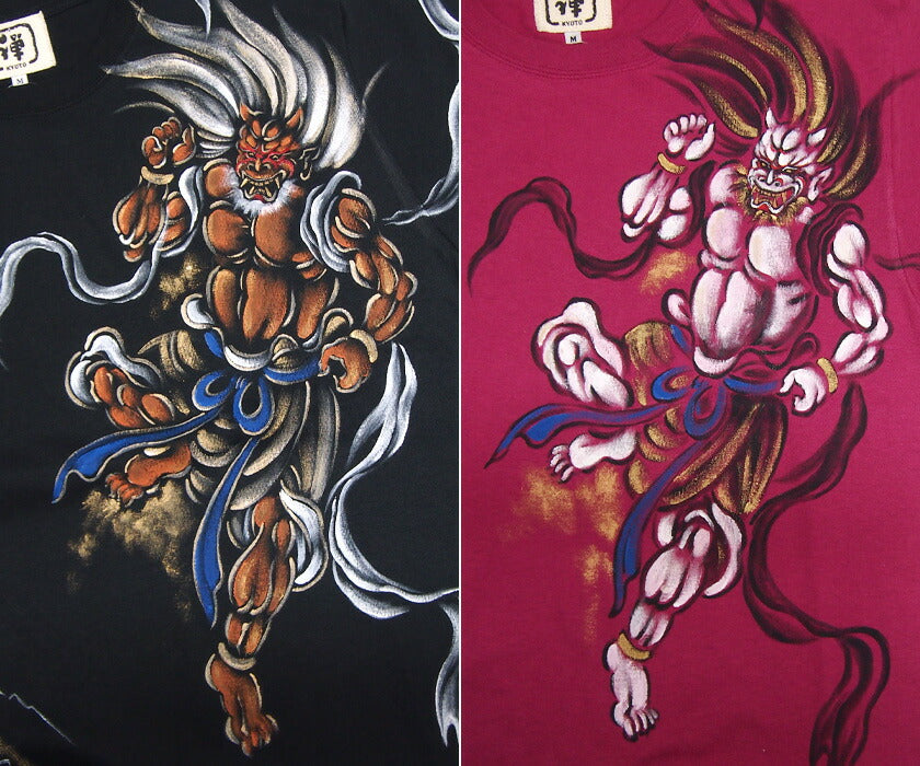 【2色から選べます！】禅(ZEN) 手描き和柄Tシャツ 半袖 “鬼神”ブラック・ワインレッド [KTH0016]
