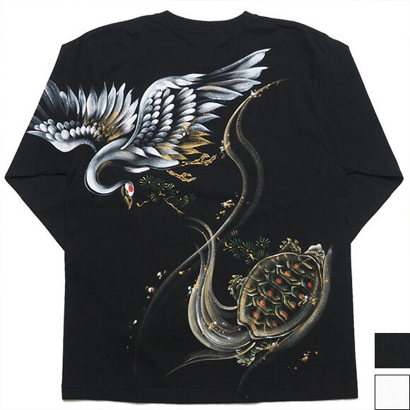 [2 colors] ZEN hand-painted Japanese pattern T-shirt long sleeve "Tsuru-Kame" [KTLH0012] 