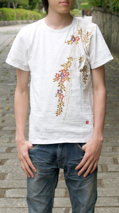 禅（ZEN） 手染め和柄Tシャツ 半袖 白“枝垂れ櫻” [KTM0004-WH]