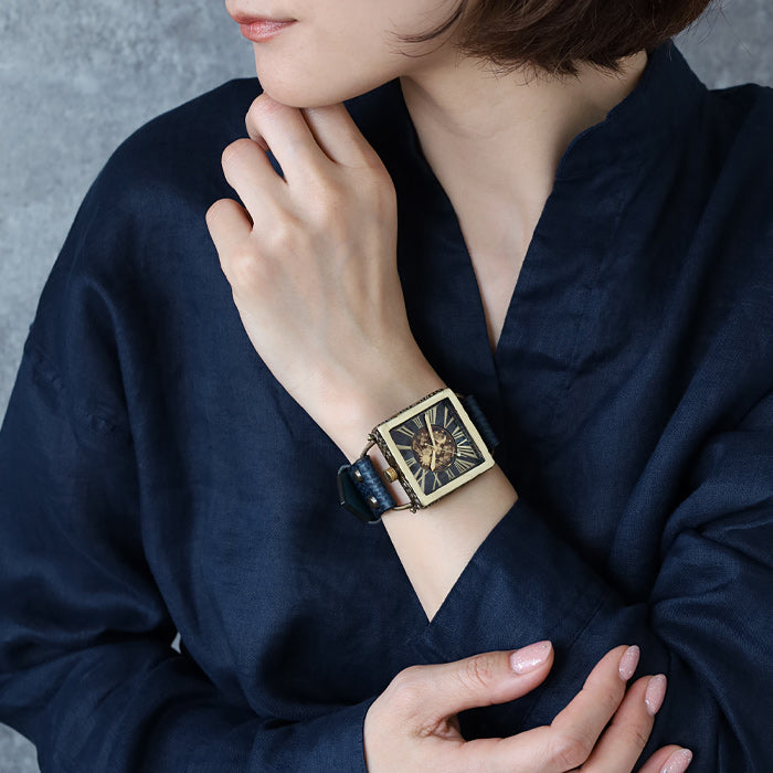 KINO(キノ) 手作り腕時計 チェンジワールド SUN＆MOON スクエア 真鍮 ブルー [L-17-BL]