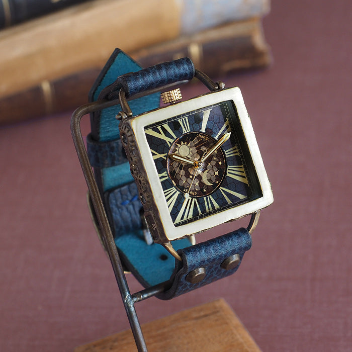 KINO Handmade Watch Change World SUN &amp; MOON Square Brass Blue [L-17-BL]