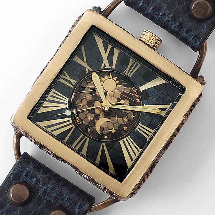KINO(キノ) 手作り腕時計 チェンジワールド SUN＆MOON スクエア 真鍮 ブルー [L-17-BL]