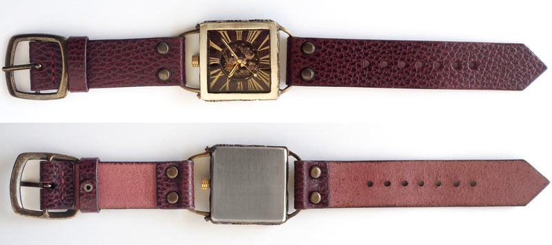 KINO(キノ) 手作り腕時計 チェンジワールド SUN＆MOON スクエア 真鍮 ワインブラウン [L-17-WBR]