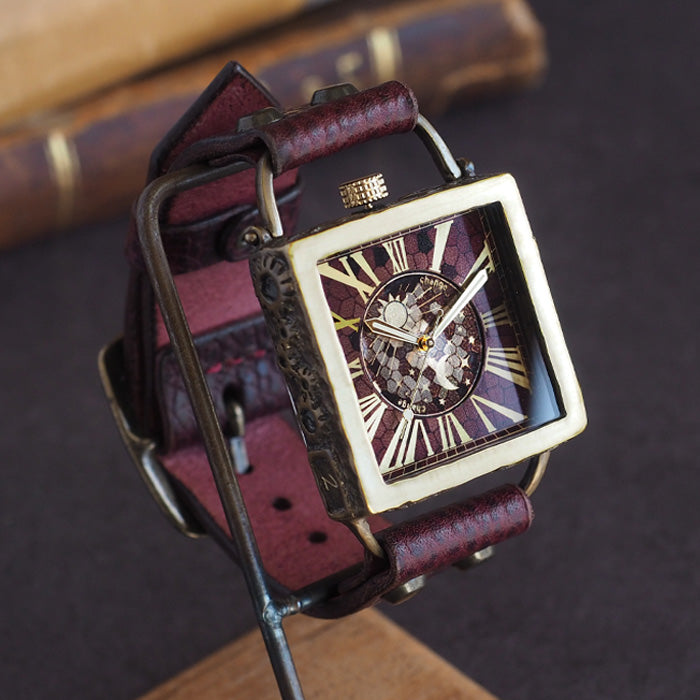 KINO(キノ) 手作り腕時計 チェンジワールド SUN＆MOON スクエア 真鍮 ワインブラウン [L-17-WBR]