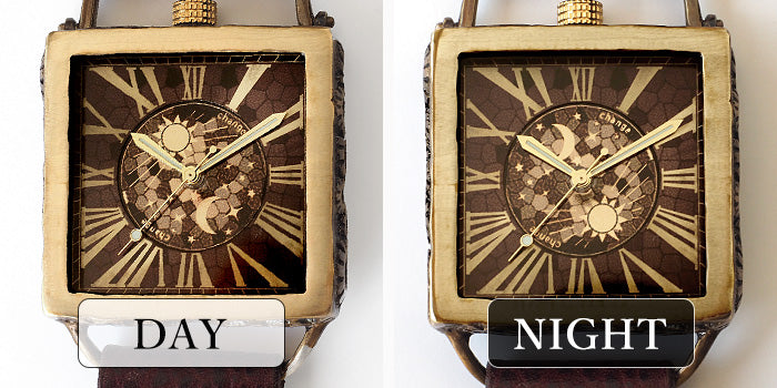 KINO(キノ) 手作り腕時計 チェンジワールド SUN＆MOON スクエア 真鍮 ワインブラウン [L-17-WBR]