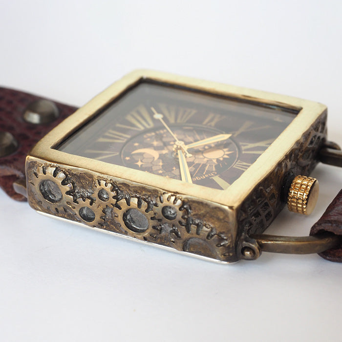 KINO(キノ) 手作り腕時計 チェンジワールド SUN＆MOON スクエア 真鍮 ワインブラウン [L-17-WBR]