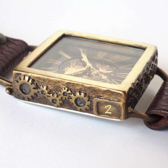 KINO(キノ) 手作り腕時計 チェンジワールド SUN＆MOON スクエア 真鍮 ワインブラウン [L-17-WBR]