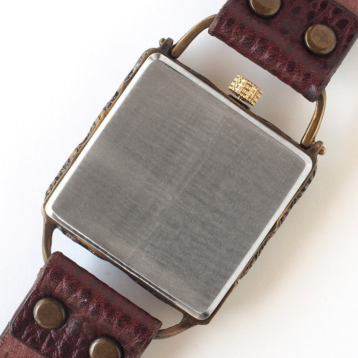 KINO(キノ) 手作り腕時計 チェンジワールド SUN＆MOON スクエア 真鍮 ワインブラウン [L-17-WBR]