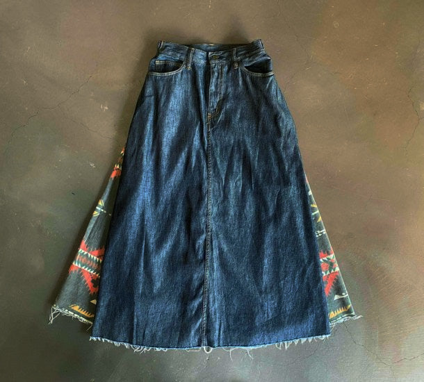 graphzero 5 pocket light ounce denim long skirt indigo native black [GZ-LA-5PKSKN-BK] Navajo flared skirt 