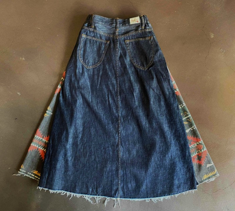 graphzero 5 pocket light ounce denim long skirt indigo native black [GZ-LA-5PKSKN-BK] Navajo flared skirt 