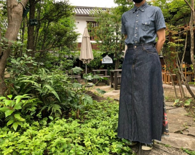 graphzero 5 pocket light ounce denim long skirt indigo native black [GZ-LA-5PKSKN-BK] Navajo flared skirt 
