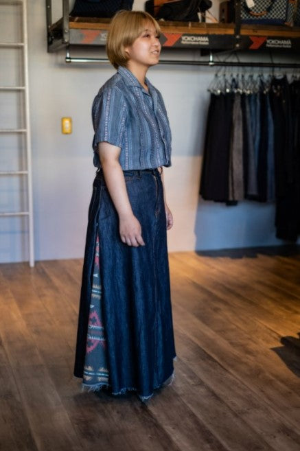 graphzero 5 pocket light ounce denim long skirt indigo native black [GZ-LA-5PKSKN-BK] Navajo flared skirt 