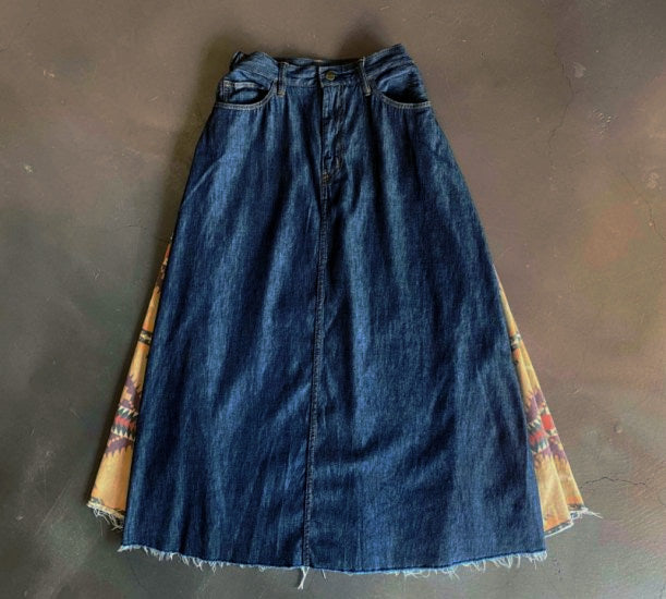 graphzero 5 pocket light ounce denim long skirt indigo native brown [GZ-LA-5PKSKN-BR] Navajo flared skirt 