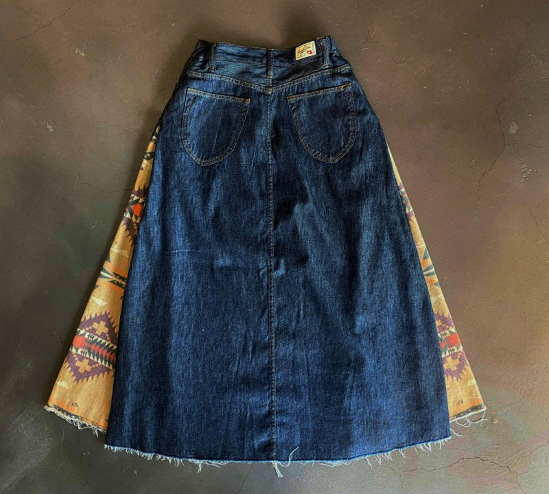 graphzero 5 pocket light ounce denim long skirt indigo native brown [GZ-LA-5PKSKN-BR] Navajo flared skirt 