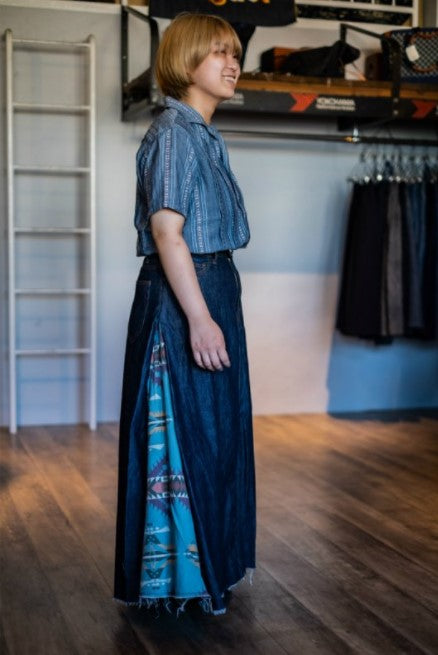 graphzero 5 pocket light ounce denim long skirt indigo native turquoise [GZ-LA-5PKSKN-TQ] Navajo flared skirt 