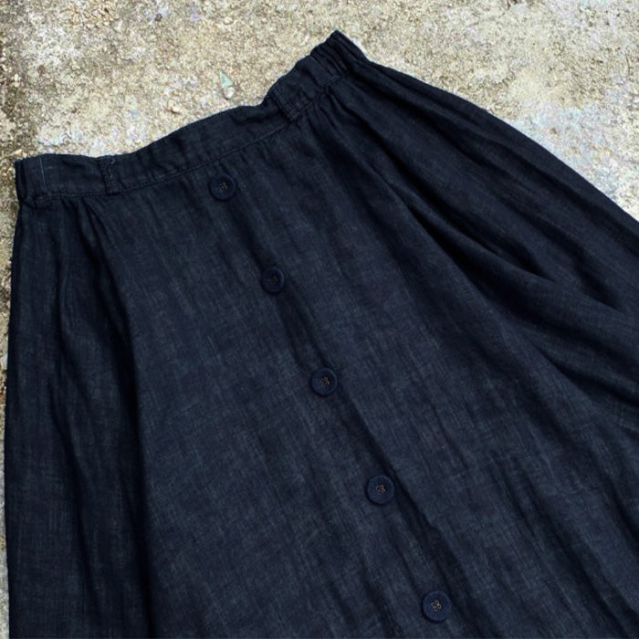 graphzero Covered Button Flare Skirt Indigo [La-CBFSK-0408]