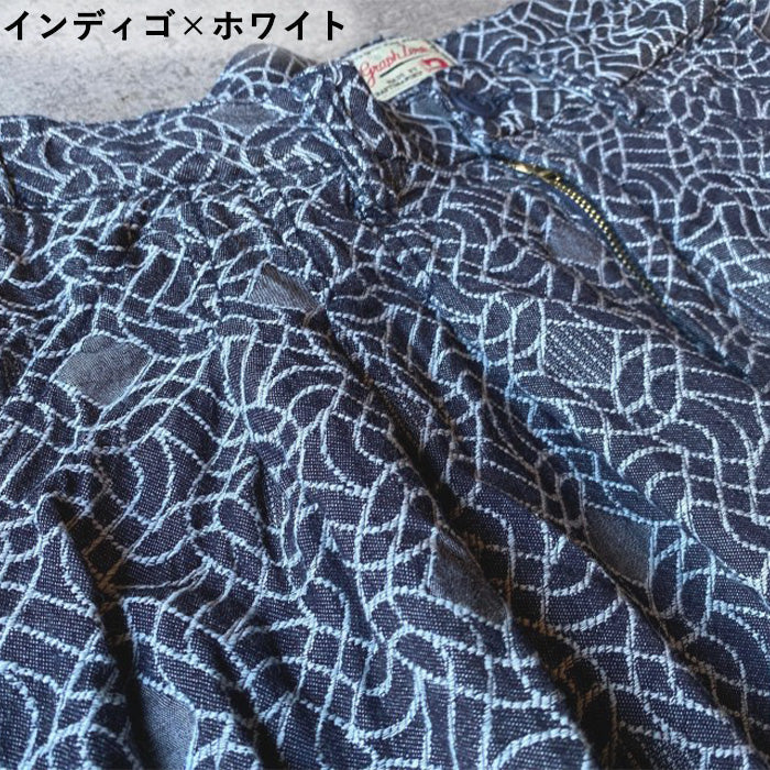 graphzero Light ounce indigo denim gaucho pants geometric pattern ladies [La-GPA-0502]