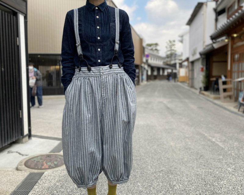 graphzero clown pants striped indigo white ladies free size [LA-PEPT-0403]