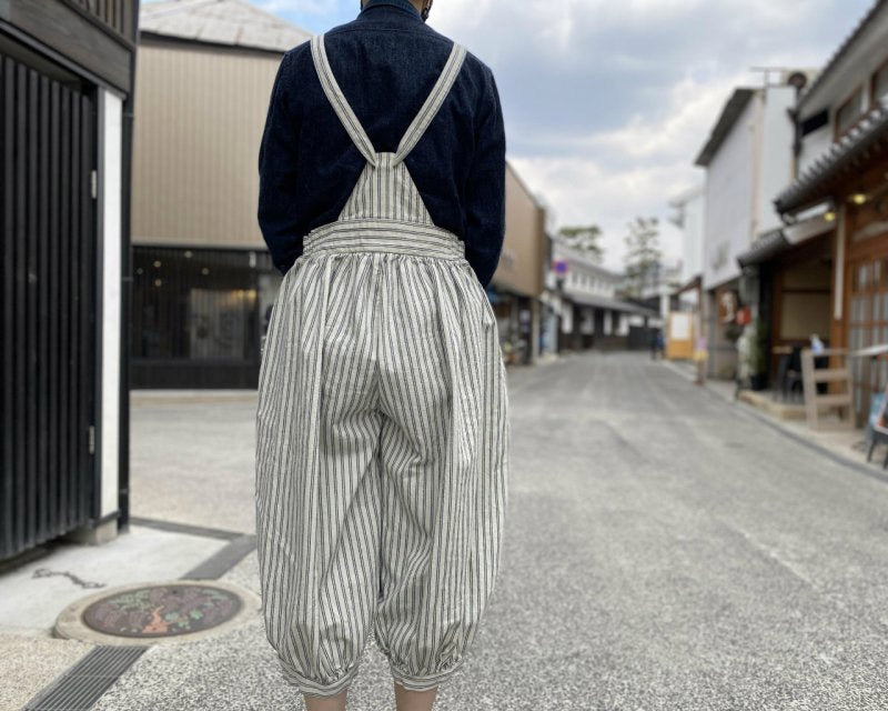 graphzero clown pants striped indigo white ladies free size [LA-PEPT-0403]