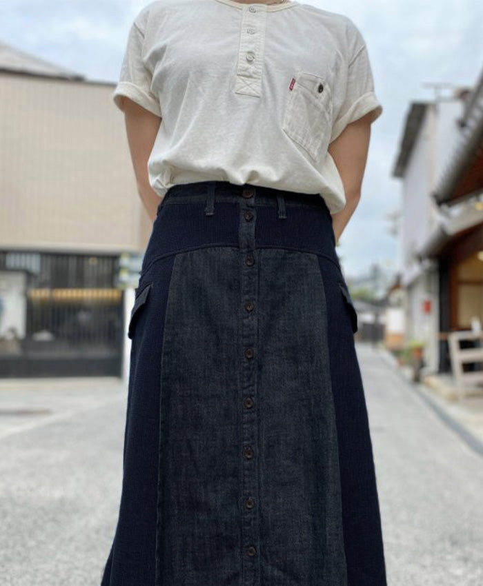 graphzero Switching Flare Skirt Indigo [La-SFSK-0408]