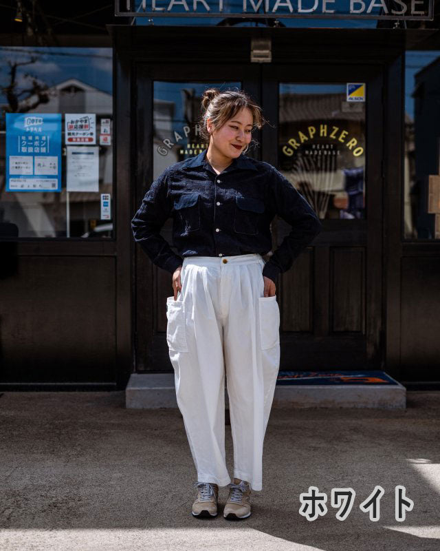 graphzero(グラフゼロ) タックギャザーパンツ 赤耳セルビッチツイル カーキ ベージュ ホワイト メンズ レディース 男女兼用 [La-TGPT-0403]