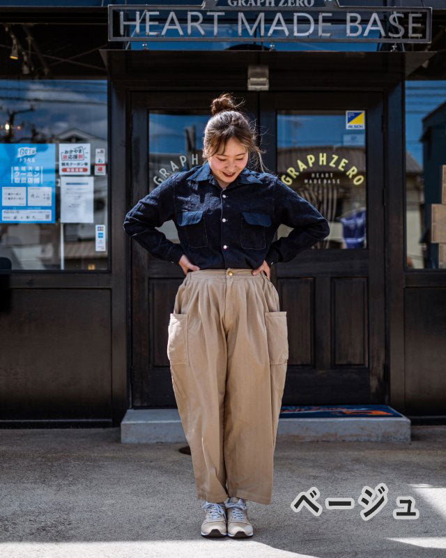 graphzero(グラフゼロ) タックギャザーパンツ 赤耳セルビッチツイル カーキ ベージュ ホワイト メンズ レディース 男女兼用 [La-TGPT-0403]