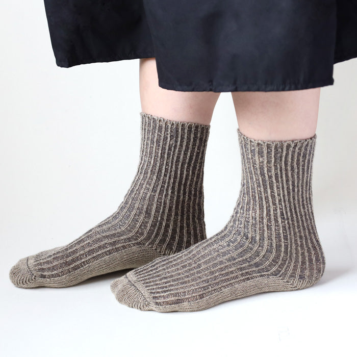 hasegawa Hasegawa Shoten Silk Linen Relax Ribbed Socks Ladies [LE0816] Crew Length