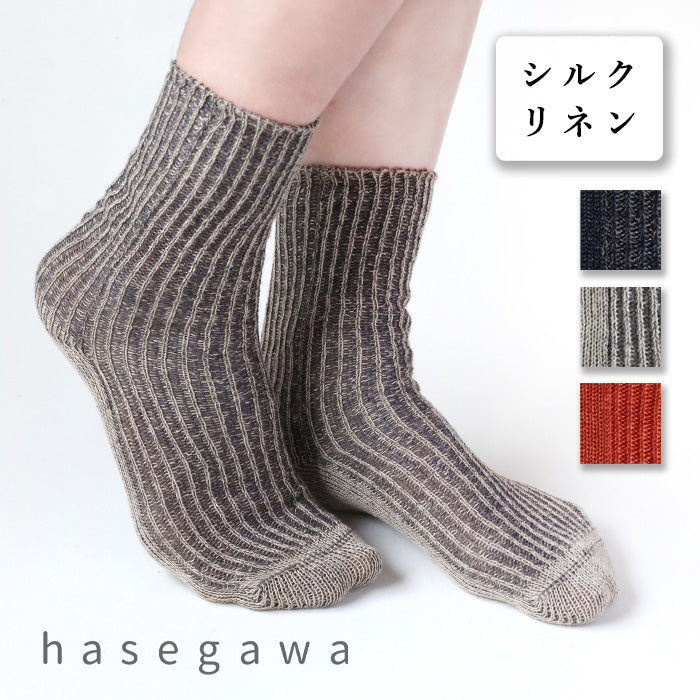 hasegawa Hasegawa Shoten Silk Linen Relax Ribbed Socks Ladies [LE0816] Crew Length