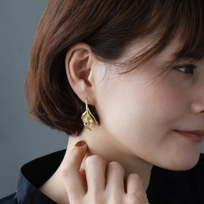 Lano Leaf Hook Earrings Brass Set of 2 [LN-2028] Accessory Artist Tomoaki Hirano Handmade Accessories Antique Style 