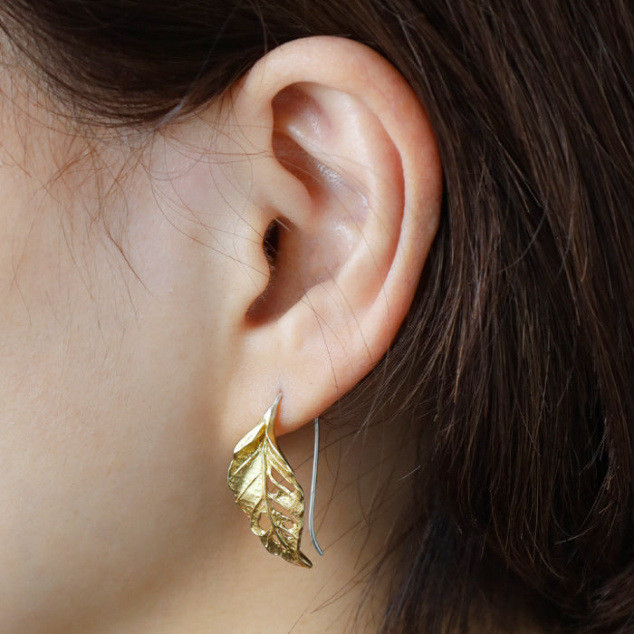 Lano Leaf Hook Earrings Brass Set of 2 [LN-2028] Accessory Artist Tomoaki Hirano Handmade Accessories Antique Style 